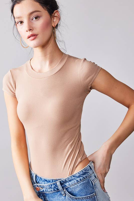 CREW NECK RIB BODYSUIT-PLUS SIZE