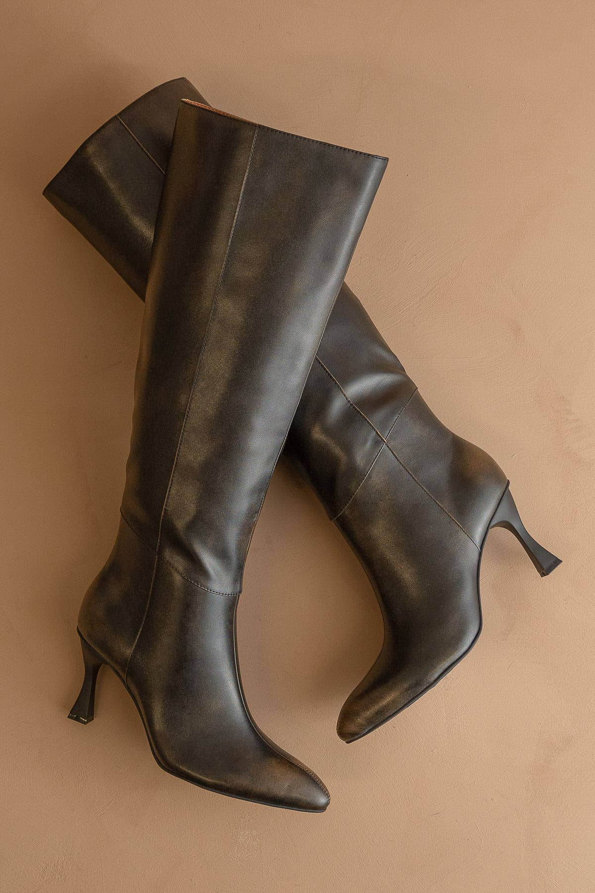 The Lexington | Distress Black Pointed Toe Knee High Boot