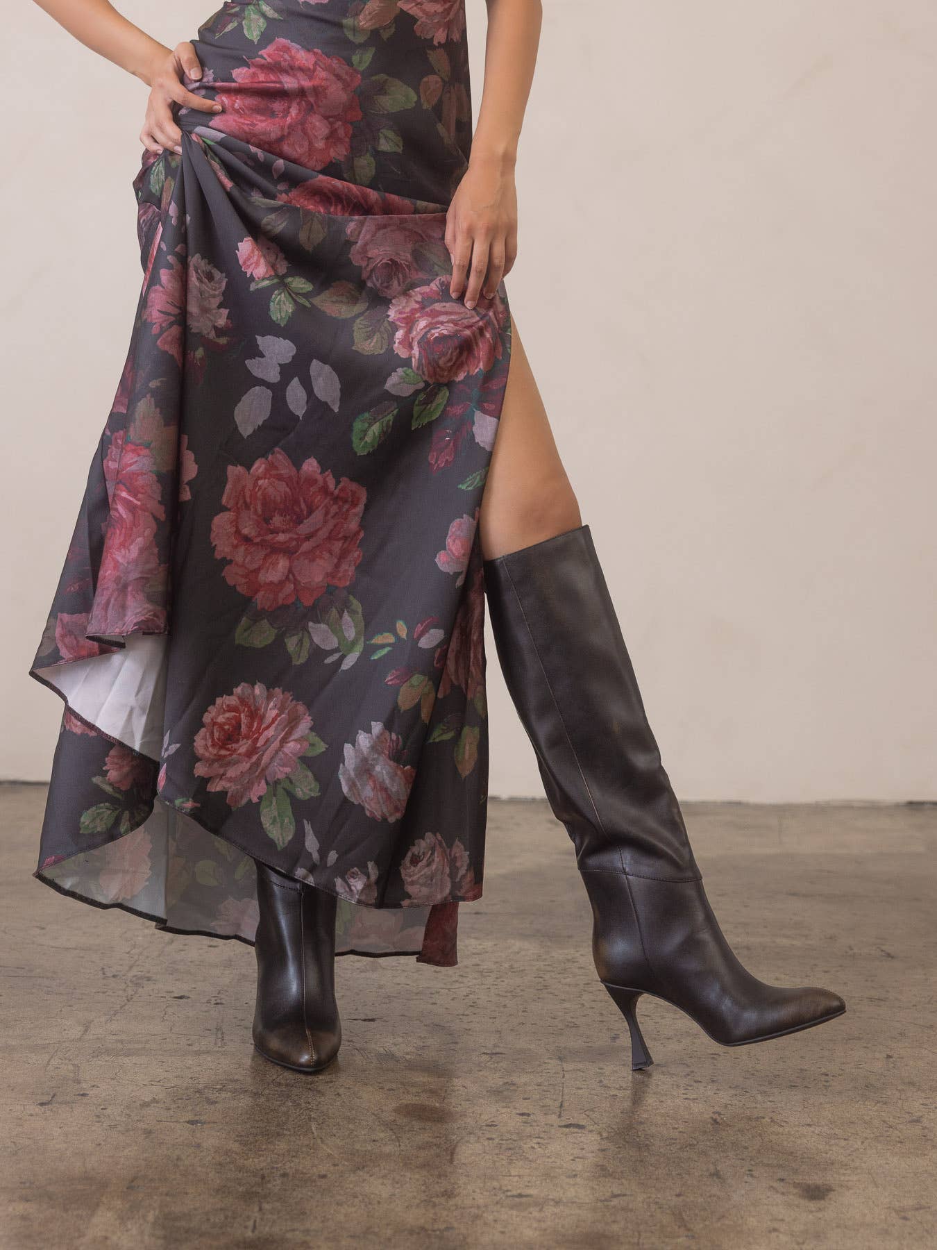 The Lexington | Distress Black Pointed Toe Knee High Boot