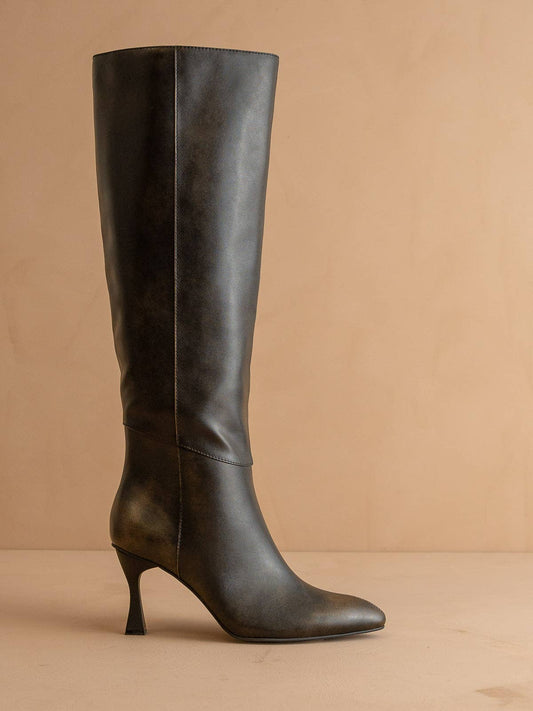 The Lexington | Distress Black Pointed Toe Knee High Boot